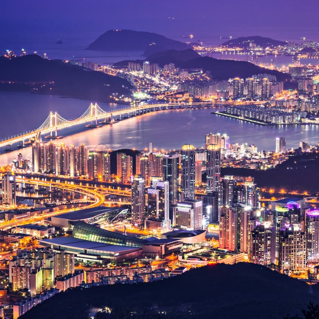 An image of South Korea with bright beautiful lights from the city
