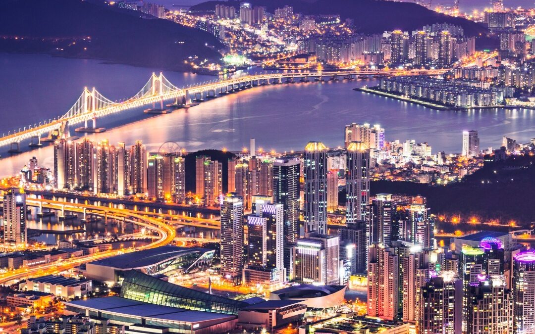 An image of South Korea with bright beautiful lights from the city